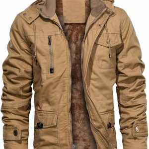 Men's Thick Winter Jackets with Hood Fleece Lining Cotton Military Jackets Work Jackets with Cargo Pockets Outwear